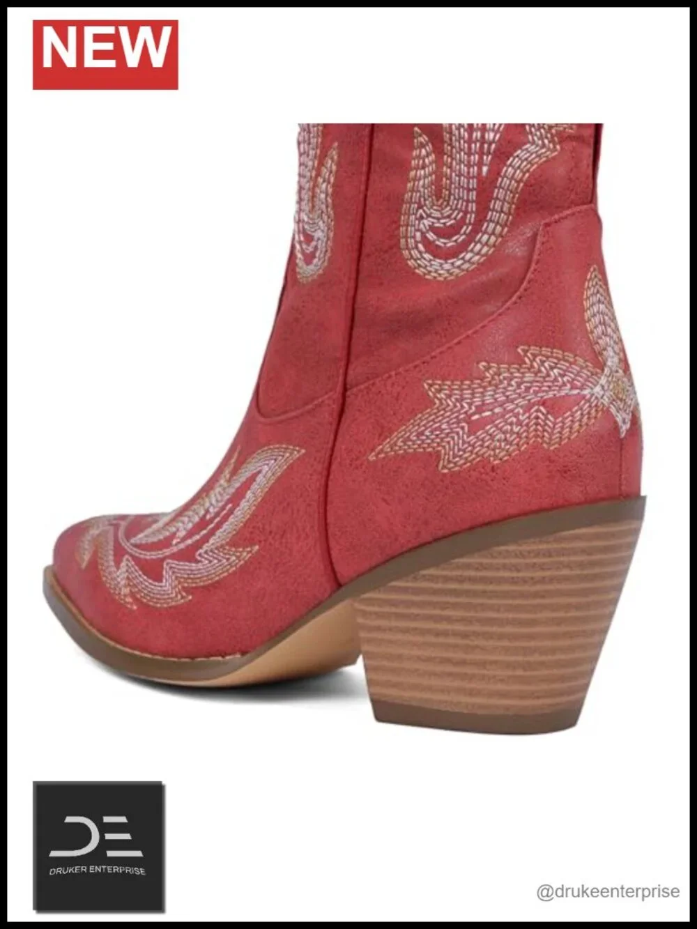Wide Calf Embroidered Knee High Western Boots Women Chunky Heel Side Zip